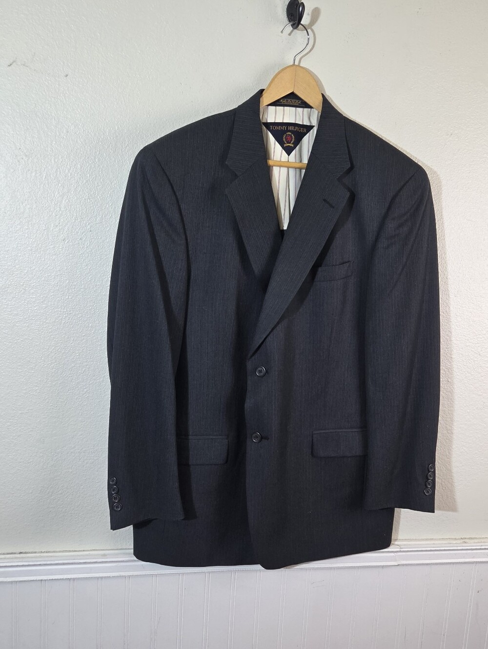 Vintage Tommy Hilfiger Blazer Sport Coat Mens 43R Gray Pure Wool USA Made - Picture 2 of 11